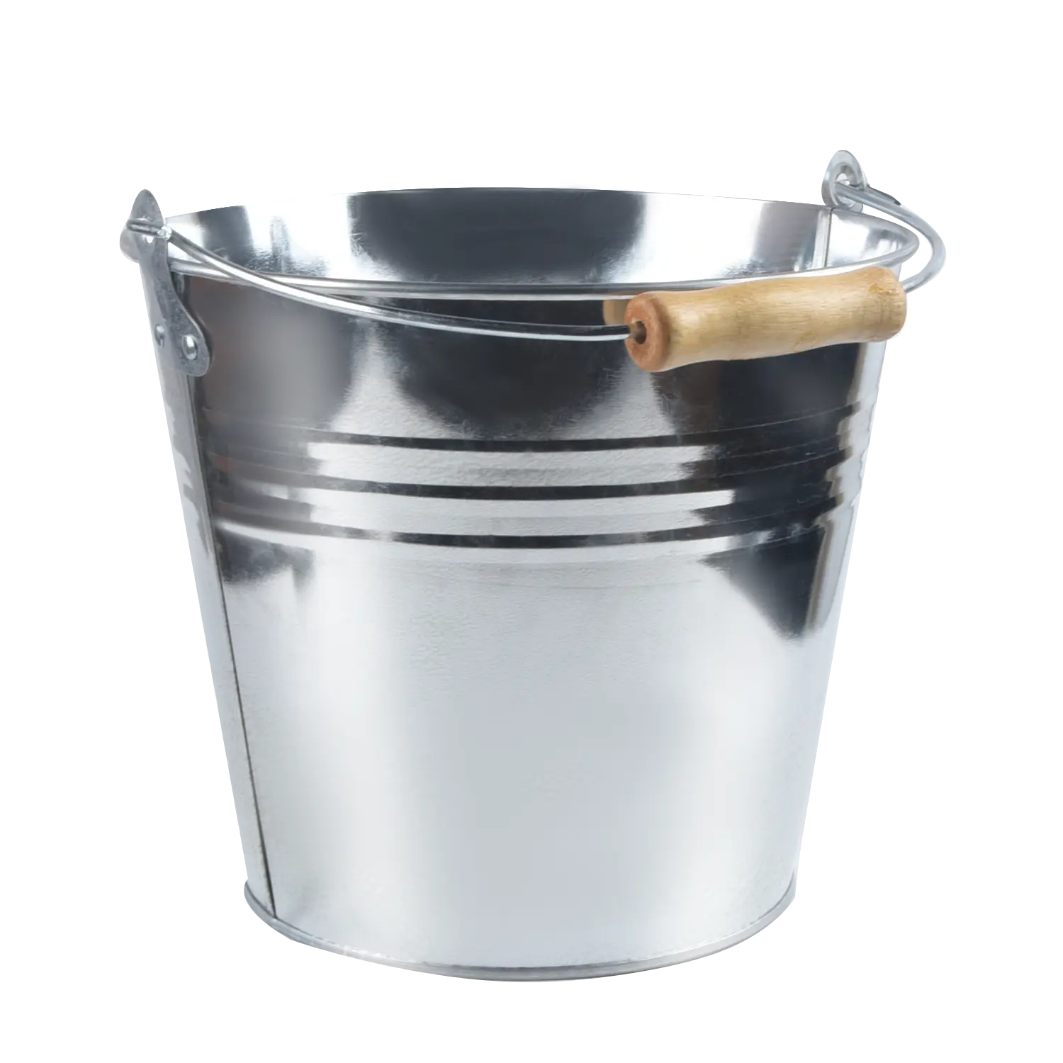Silver Metalcraft Iron bucket Natural l with wood Handle 10L 12L
