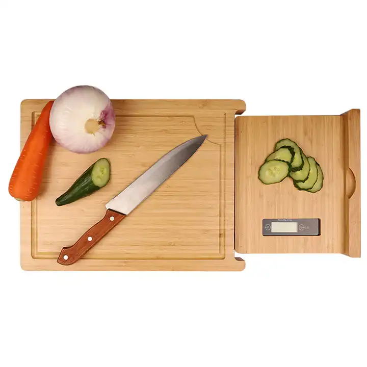 Bamboo Natural Wood Intelligent Chopping Block Cutting Board with  Electronic Scales for Kitchen Utensils