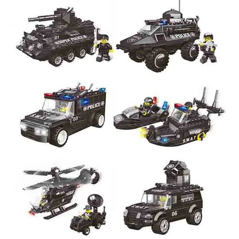 6 style SWAT Vehicle Set Building Block,Police Building Toys Includes helicopter,tank,DIY price blocks,plastic building block to