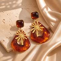 Boucles d'oreilles hypoallergéniques en acier inoxydable inaltérable, style chic français, motif écaille de tortue, pendantes soleil pour femmes