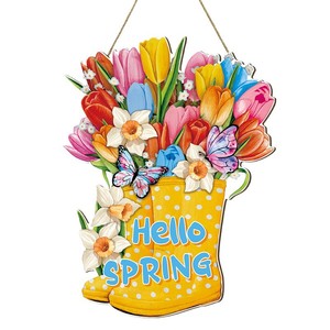 Wooden Spring Rain Boots <b>Wall</b> <b>Decor</b> With Tulips And Butterflies Home Decoration Hanging Plaque For Easter - Product Image 5