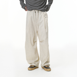 QUICKSHOW pantaloni Casual da uomo stile <span class=keywords><strong>lino</strong></span> pantaloni larghi plissettati vecchi soldi pantaloni Vintage eleganti da vacanza per gli uomini - Product Image 5