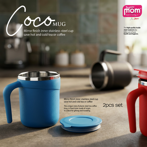 Anax Double-Wall Stainless Steel Coco Mug Set Lid (2 Pcs) Premium Virgin <b>Plastic</b> Outer Body Ergonomic Handle Model ANAX 0512 - Product Image 3