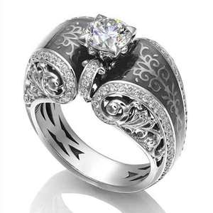 Bague de mariage en acier inoxydable certifiée IGI avec diamant et zircon plaqué rhodium, pierre principale en zircon, clarté SI, numéro de diamant - Product Image 3