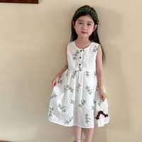 Robe d'été sans manches à imprimé floral pour filles, vêtements en coton pour enfants, vente en gros