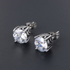<b>Stud</b> Earrings <b>Silver</b> Tone Oval Crystal Claw Setting Everyday Wear CF019 - Product Image 2