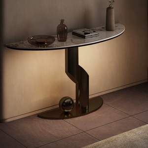 Mesa <span class=keywords><strong>Consola</strong></span> Plegable de Metal y Piedra, Estilo Moderno y <span class=keywords><strong>Minimalista</strong></span> para Sala de Estar, <span class=keywords><strong>Recibidor</strong></span> o Pared - Product Image 2