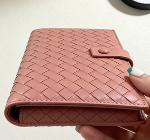 Nouveau portefeuille en cuir véritable tissé <span class=keywords><strong>rose</strong></span> pour femmes - <span class=keywords><strong>Porte</strong></span>-cartes à fermeture à loquet - Product Image 6