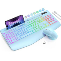 Ergonomic RGB Backlit Silent Wireless Keyboard Mouse Combo 2.4G Rechargeable Multimedia Buttons Tablet Phone Holder