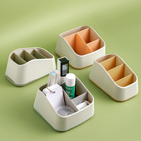Support de télécommande en bambou à 3 emplacements avec boîte de rangement de bureau à double niveau, organisateur de télévision et de téléphone et support domestique