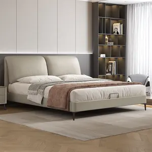 Кровать из губчатой кожи для спальни, двуспальная кровать, мягкая кровать на платформе, мебель для спальни