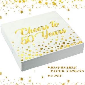 กระดาษเช็ดปากค็อกเทลทรงสี่เหลี่ยมพิมพ์ลายทองคำฉลองครบรอบ 50 ปี พร้อมโลโก้สั่งทำ ผลิตจากเยื่อไม้บริสุทธิ์ ใช้แล้วทิ้ง จำหน่ายแบบยกแพ็ค - Product Image 4