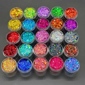 MingLee 24 Couleurs Paillettes Holographiques Épaisses Laser pour Ongles, Forme Carrée, Double Embout avec Repousse-cuticules pour Manucure - Product Image 4