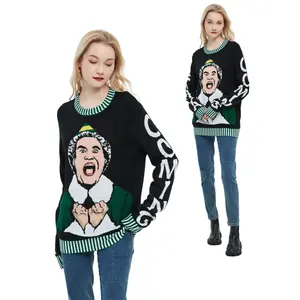 Рождественский вязаный пуловер унисекс на заказ, Зимний Рождественский мультяшный свитер с круглым вырезом и воротником против морщин, доступно обслуживание