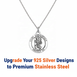 Collier personnalisé avec pendentif pièce Saint <span class=keywords><strong>Christophe</strong></span> en acier inoxydable argenté, croix de Jésus, bijoux religieux pour hommes - Product Image 1