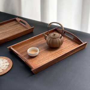 Plateau à thé en bois Tiantai Hualian rectangulaire avec poignées, style simple, pour usage domestique et commercial, design japonais. - Product Image 4
