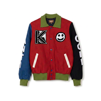 Veste en laine universitaire KVJ135 pour hommes personnalisée vêtements d'hiver broderie amusante rouge noir bleu jaune avec patch en chenille sans col