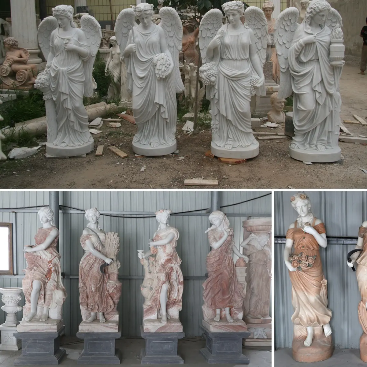 Escultura de jardín de piedra natural tallada a mano estatua de mármol de diosa de las cuatro estaciones