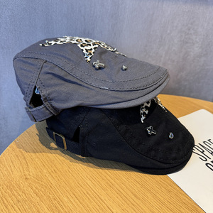 Boina Retro de verano para mujer, Boina de pico de pato con estampado de leopardo, parche de estrella, gorra delantera, sombrero de hiedra ajustable, sombrero de <span class=keywords><strong>Taxi</strong></span> a la moda - Product Image 3