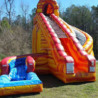 Toboggan aquatique gonflable commercial avec piscine, motif vague tropicale marbrée, pour enfants et adultes, idéal pour les fêtes en extérieur et la location.