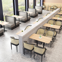 Canapé-banc moderne en bois pour restauration rapide, tables et chaises de restaurant, banquette pour café, salle à manger, restaurant, chaises à dossier en rotin, table