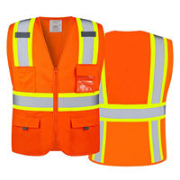 Rompi Keselamatan Kerja Visibilitas Tinggi Kelas 2 HI Vis dengan Kantong, Jaring Pelindung Pribadi, dan Reflektif