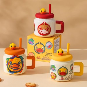 Taza de Cerámica Pikachu B.Duck con Tapa y Pajita, Naranja, Roja, Amarilla, Taza Infantil de Porcelana, Primavera 2025 - Product Image 1