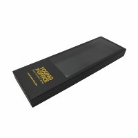 Boîte de luxe noire pour cravates avec fenêtre transparente et logo personnalisé en feuille d'or, emballage cadeau d'affaires pour cravates