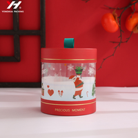 Boîte cadeau cylindrique pliable en carton écologique verni avec fenêtre transparente en PVC pour emballage cadeau de Noël en gros