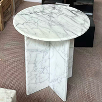 Table d'appoint ronde en marbre naturel avec base en forme de V unique, table d'appoint de canapé en pierre multicolore pour la décoration du salon
