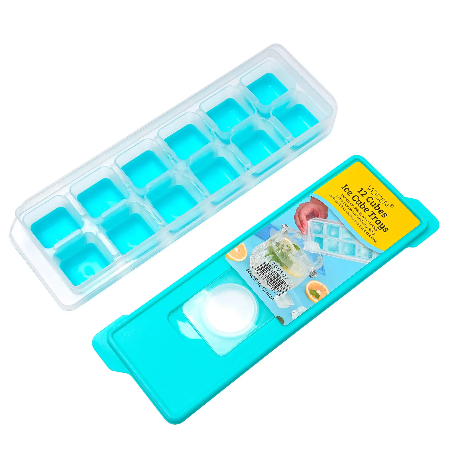 Caja de hielo de silicona de verano molde redondo Cubo de presión de hielo cuadrado con cubierta