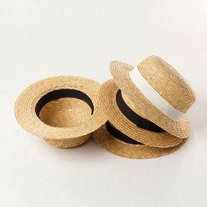 Nuevo Sombrero de Paja Plano de Moda para Niños, Estilo Boater, para Primavera y Verano, Protección Solar Casual para Playa - Product Image 2