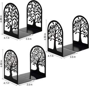 Sujetalibros grandes de metal, decorativos para escritorio, soporte de libros de mesa, soporte de libros con diseño de árbol negro - Product Image 2