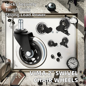 Ruedas giratorias de acero <span class=keywords><strong>VIMA</strong></span> de 2 pulgadas para silla de oficina, freno roscado, poliuretano transparente PU con ruedas de vástago de bloqueo - Product Image 2