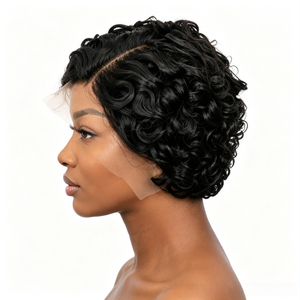Parrucca da <span class=keywords><strong>donna</strong></span> cinese interamente fatta a mano, con <span class=keywords><strong>capelli</strong></span> ricci a stile elfo, lunghezza bob corto, 100% <span class=keywords><strong>capelli</strong></span> umani vergini, con frontale in pizzo, senza colla - Product Image 4