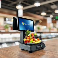 Harga Terjangkau 2+32GB Sistem POS Win-dows7 Layar Ganda 15.6+14 Inci Mesin POS All in One untuk Retail dengan Printer dan Timbangan