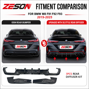 Difusor Trasero de 3 Piezas Estilo SQ de Fibra de Carbono Real para <span class=keywords><strong>BMW</strong></span> <span class=keywords><strong>M8</strong></span> F91 F92 F93 Coupé Convertible <span class=keywords><strong>Gran</strong></span> Coupé, Parachoques Brillante 2019+ - Product Image 5