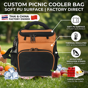 OEM Custom Insulated Cooler Bag Soft PU Lunch Bag Leakproof Thermal Picnic Cooler Tote with Adjustable Shoulder Strap - Product Image 1