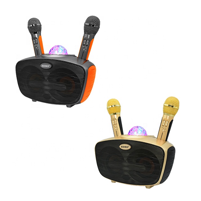 Семейный Ktv Караоке портативный динамик беспроводные двойные микрофоны спикер Поддержка usb-диска, tf-карта, функция Bt с 2 микрофонами