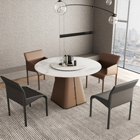 Moderner leichter Luxus-runder Tisch Minimalisti scher Stil Familie Kleine flache Fels platte mit Plattenspieler Sattel leder Esstisch