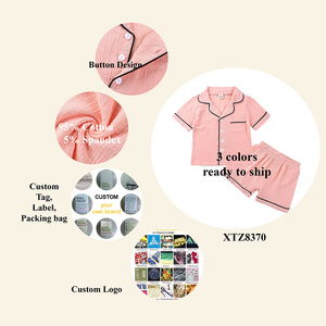 <span class=keywords><strong>Pigiami</strong></span> Estivi Personalizzati in Cotone e Lino per Bambini, Unisex, Tinta Unita, Manica Corta, Set Pigiama per Ragazzi e Ragazze, Vendita all'Ingrosso - Product Image 4