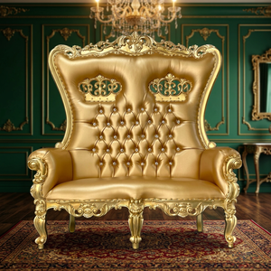 Carved <b>Gold</b> Midcentury Ball Chair Luxury Fabric Living Room Furniture - Product Image 1