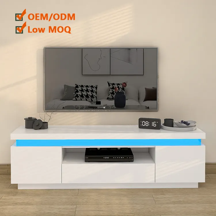 Desain baru Modern mewah 16 warna LED TV berdiri meja untuk rumah dan kantor TV unit kabinet