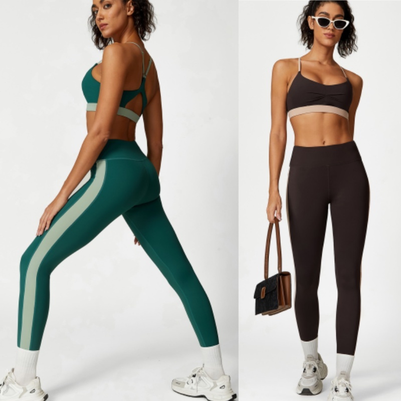 Aoyema Women's High Waist and Hip Lift Fitness Pants Sports Underwear Long Sleeved Fitness Suit Tight Yoga Bra Legging Set