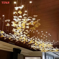 Luxe Bleu Fleur Pendentif Lumière Plafond Suspension Lampe Hôtel Hall Banquet Grand Projet Lustres En Verre Personnalisés