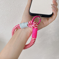 Cinturino da Polso Mini Intrecciato a Mano in Nylon con Decorazione di Perle e Gancio, Portachiavi Bicolore per Chiavi, Borsa, Telefono
