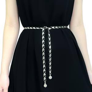 Cadena de cintura ajustable con gancho metálico para mujer, estilo europeo americano, de aleación de zinc dorada, cinturón decorativo de moda para uso diario. - Product Image 2