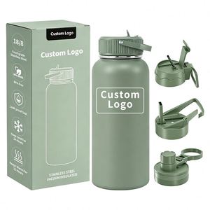 Bouteilles d'eau isothermes en acier inoxydable à double paroi avec revêtement poudré de 32 oz, avec logo personnalisé, couvercle à mousqueton pour les voyages - Product Image 4