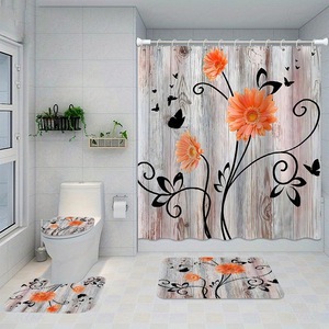 Floral Polyester Shower Curtain Bathroom Curtain Digital Print Custom Print Waterproof Shower Curtain <b>Set</b> Bulk Wholesale 13 - Product Image 1