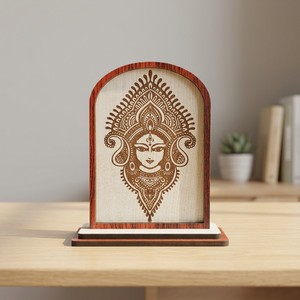 Handcrafted Goddess Durga Face Wooden <b>Frame</b> Showpiece for Tabletop Car Dashboard Home Office Spiritual Hindu Religious Decor - Product Image 1
